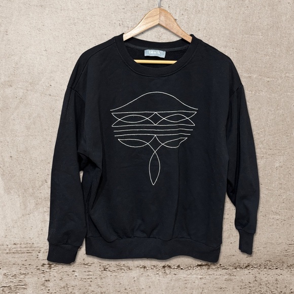Blue b. Embroidered Black Crew Neck Sweater - Picture 1 of 3